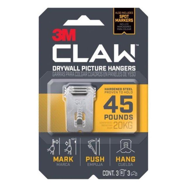 3M Claw Silver Drywall Picture Hanger 45 lb 3 pk