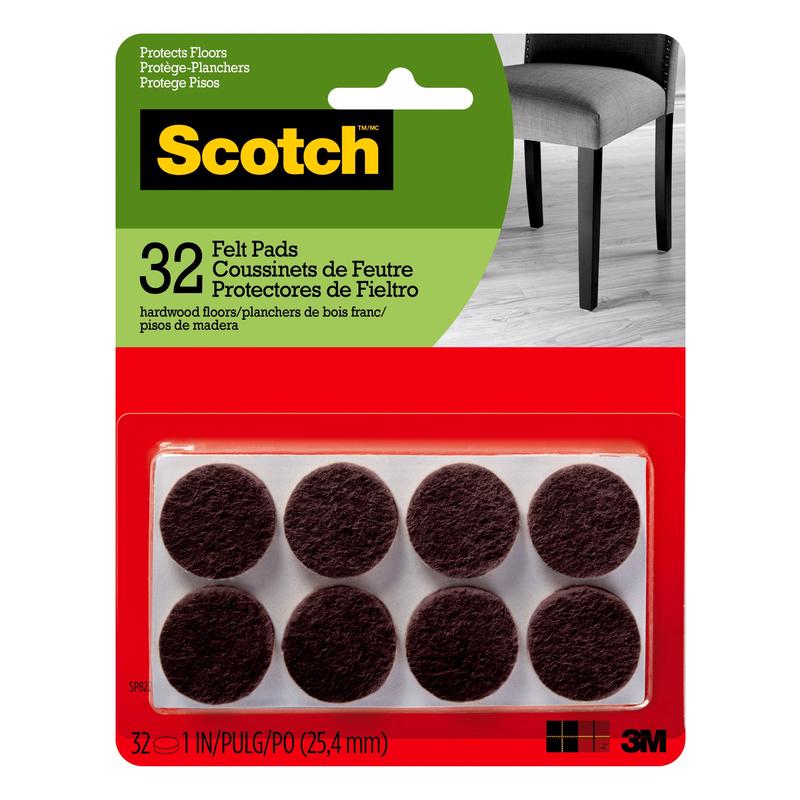 3M Scotch Felt Self Adhesive Protective Pad Brown Round 1 in. W 32 pk, Pack of 6