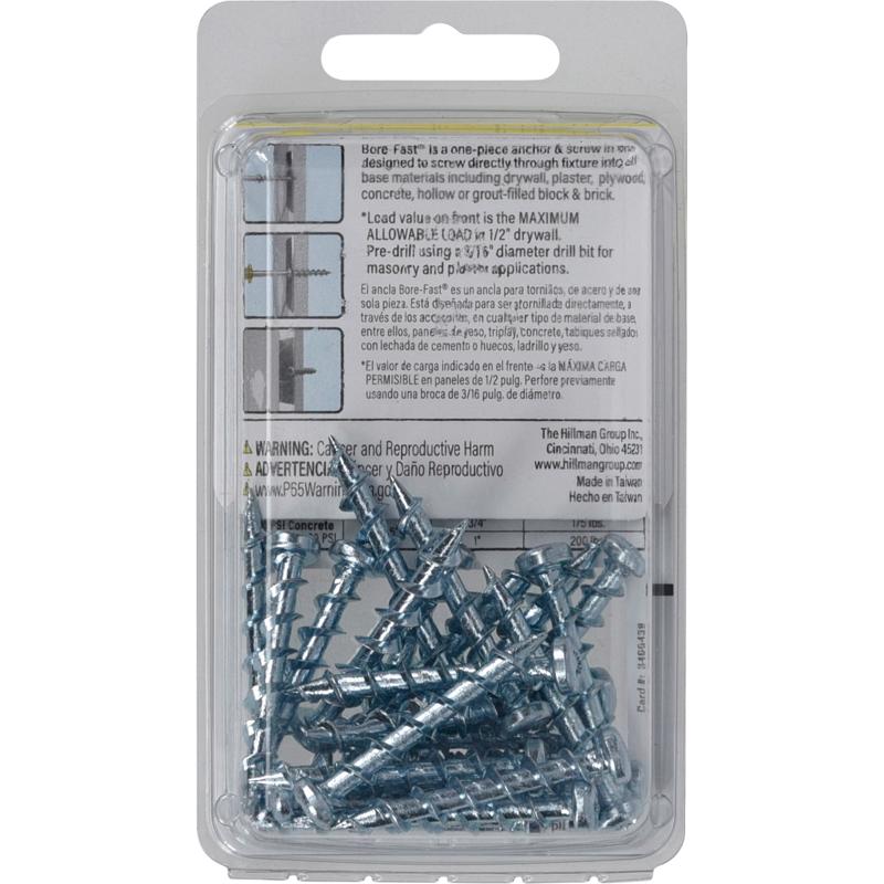 Bore-Fast 3/16 in. D X 1-1/2 in. L Steel Pan Head Screw and Anchor 25 pc, Pack of 5