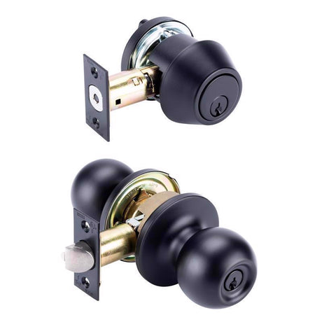 Brinks Commercial Matte Black Knob and Deadbolt Set 2 in.