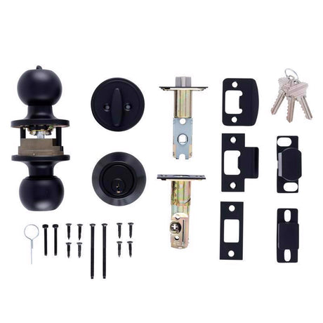 Brinks Commercial Matte Black Knob and Deadbolt Set 2 in.