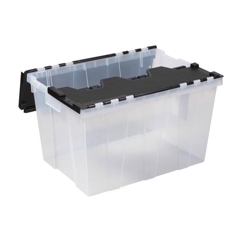 Greenmade Instaview 12 gal Black/Clear Hinged-Lid Tote 12.9 in. H X 15.3 in. W X 21.6 in. D Stackabl, Pack of 4