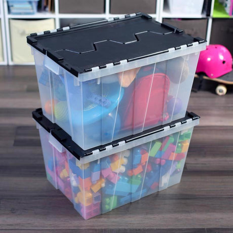 Greenmade Instaview 12 gal Black/Clear Hinged-Lid Tote 12.9 in. H X 15.3 in. W X 21.6 in. D Stackabl, Pack of 4