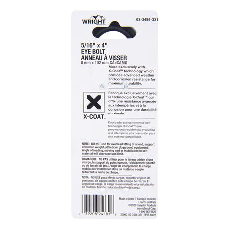 Wright 5/16 in. X 4 in. L Black Steel Eyebolt Nut Included