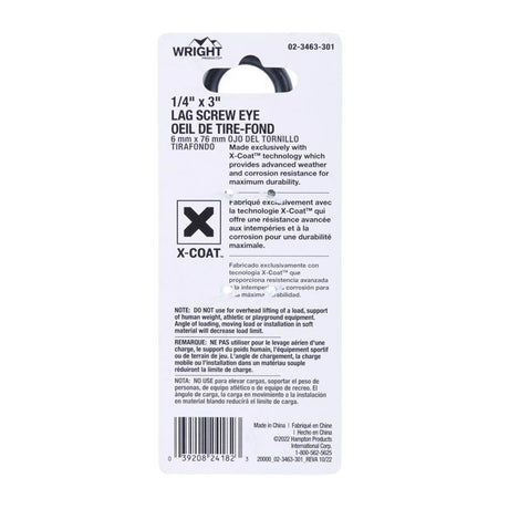 Wright 1/4 in. D X 3 in. L Black Steel Lag Screw Eye 150 lb 1 pk
