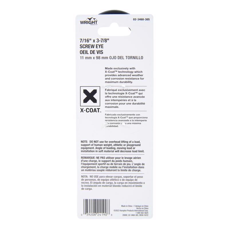 Wright 7/16 in. D X 3-7/8 in. L Black Steel Screw Eye 325 lb 1 pk