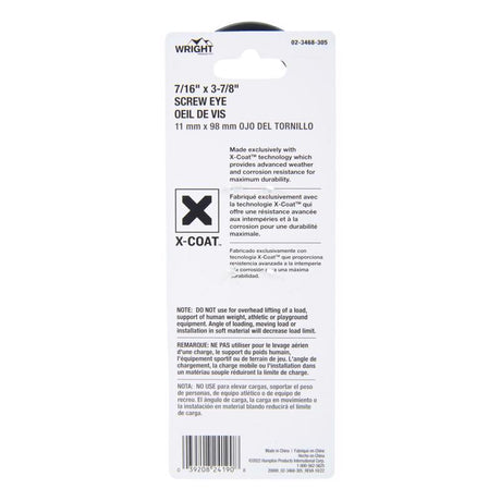 Wright 7/16 in. D X 3-7/8 in. L Black Steel Screw Eye 325 lb 1 pk