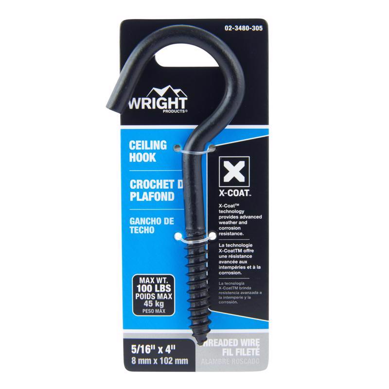 Wright Medium Matte Black Steel 4 in. L Ceiling Hook 100 lb 1 pk