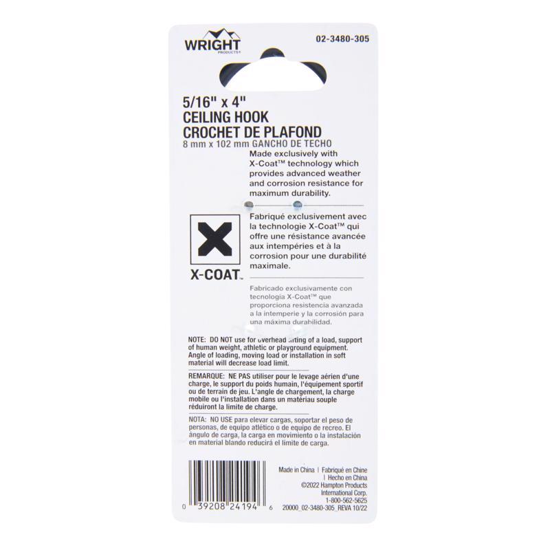 Wright Medium Matte Black Steel 4 in. L Ceiling Hook 100 lb 1 pk