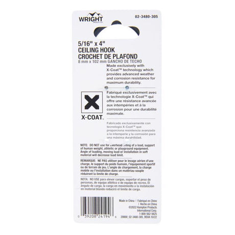 Wright Medium Matte Black Steel 4 in. L Ceiling Hook 100 lb 1 pk
