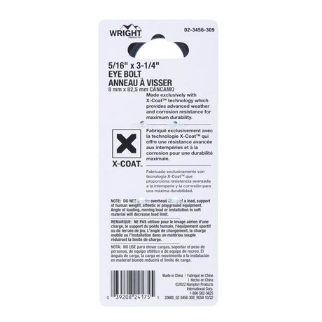 Wright 5/16 in. X 3-1/4 in. L Black Steel Eyebolt Nut Included