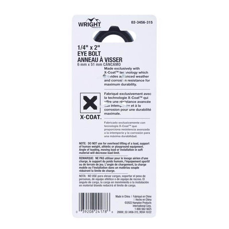 Wright 1/4 in. X 2 in. L Black Steel Eyebolt Nut Included