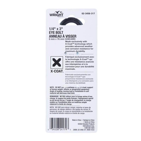 Wright 1/4 in. X 3 in. L Black Steel Eyebolt Nut Included
