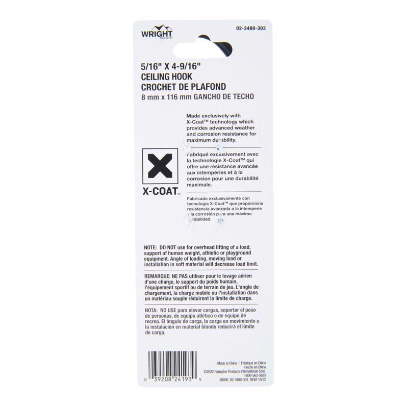 Wright Medium Matte Black Steel 4-9/16 in. L Ceiling Hook 160 lb 1 pk