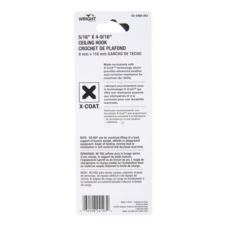 Wright Medium Matte Black Steel 4-9/16 in. L Ceiling Hook 160 lb 1 pk