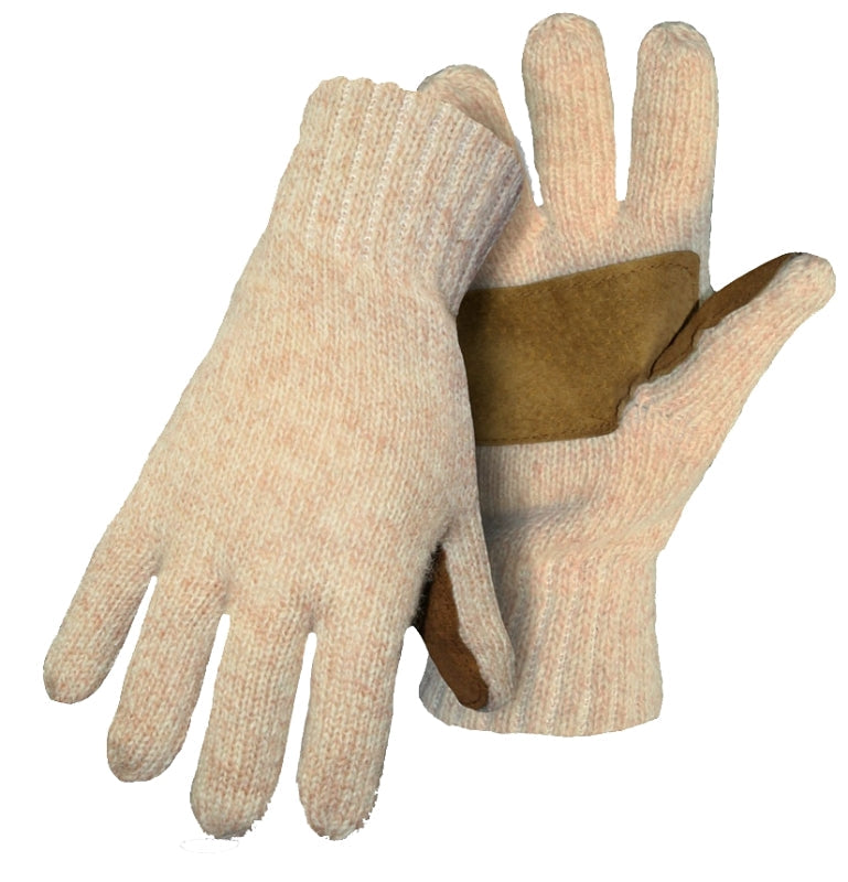 BOSS 260LL Gloves, L, Rib-Knit Cuff, Leather/Ragg Wool/Tweed Fabric, Natural Brown