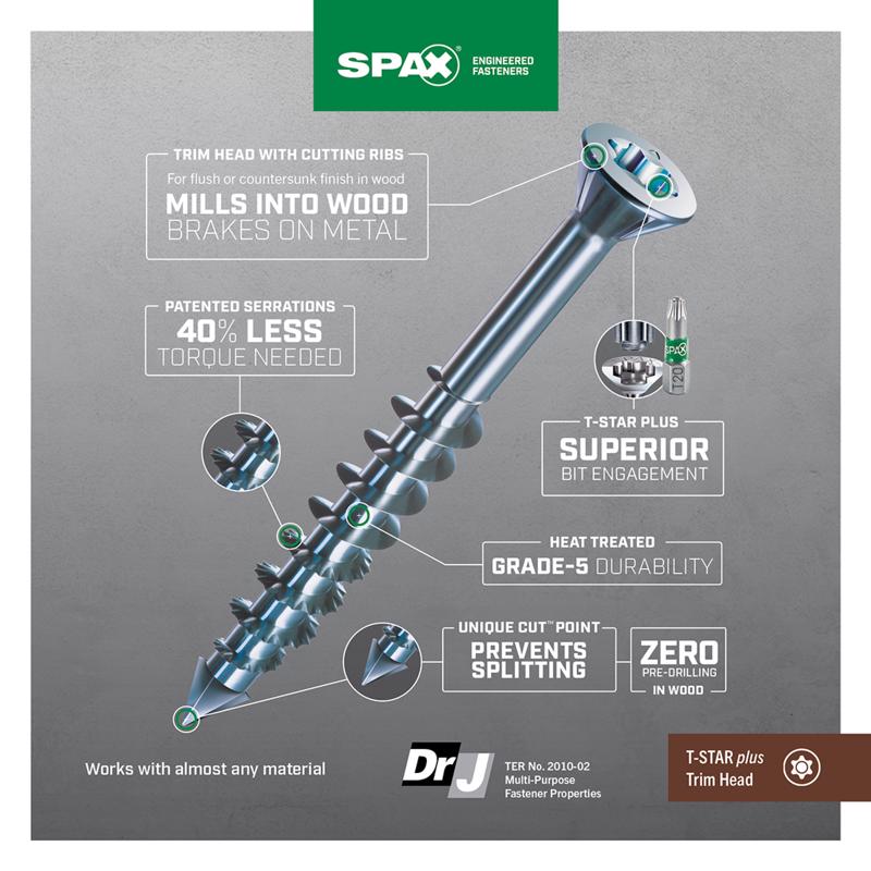 SPAX MDF No. 6 in. X 1-1/2 in. L Star Trim Head Serrated Construction Screws