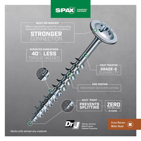SPAX No. 8 X 1-1/4 in. L Phillips/Square Zinc-Plated Serrated Multi-Material Screw 30 pk