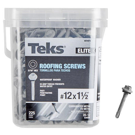 Teks Elite No. 12 X 1-1/2 in. L Hex Drive Hex Washer Head Self Tapping Roofing Screws