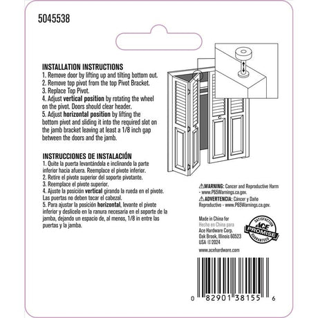 Ace Silver Plastic Bi-fold Door Pivot 2 pc
