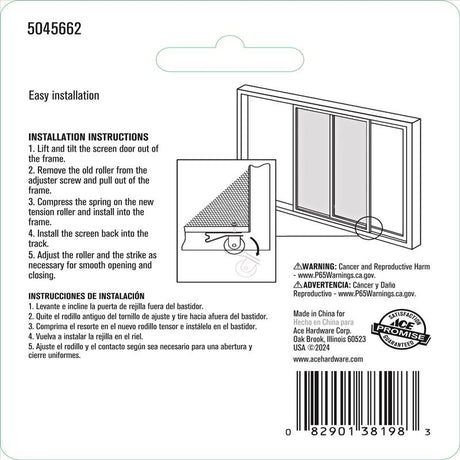 Ace White Steel Screen Door Roller Assembly 2 pk