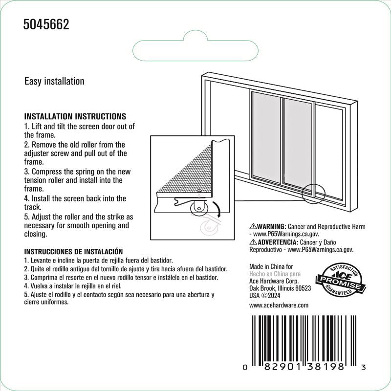Ace White Steel Screen Door Roller Assembly 2 pk