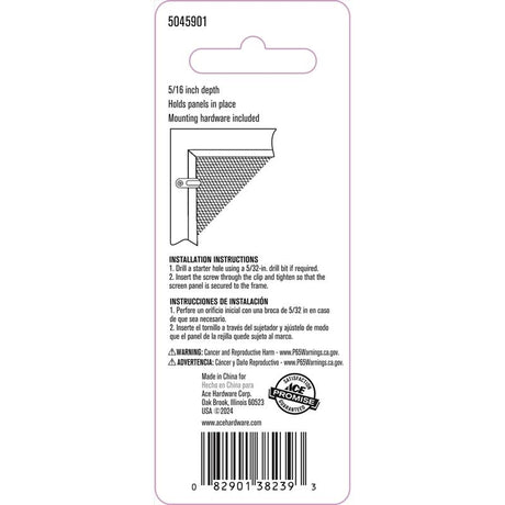 Ace Mill Silver Die Cast Screen Clip For 5/16 12 pk
