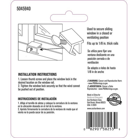 Ace Aluminum Security Window Lock 2 pk