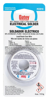 Oatey 53016 Rosin Core Solder, 1/4 lb Carded, Solid, Silver, 361 to 460 deg F Melting Point