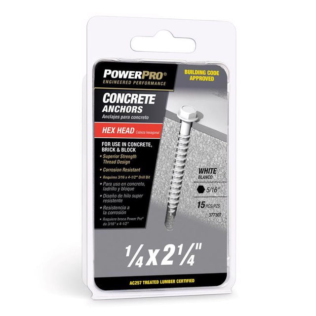 HILLMAN Power Pro 1/4 in. D X 2-1/4 in. L Carbon Steel Hex Head Concrete Screw Anchor 15 pc