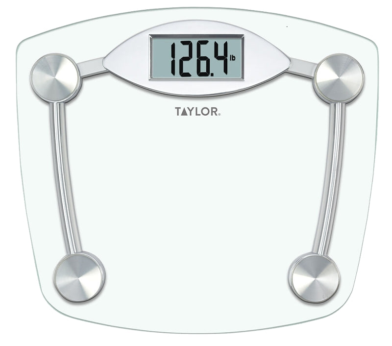 Taylor 75064192 Digital Bathroom Scale, 400 lb Capacity, LCD Display, Glass Housing Material, Clear, 13 in OAW, Pack of 2