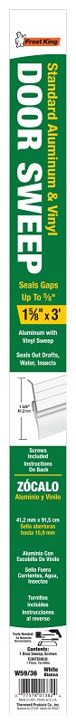 Frost King W59/36H Door Sweep, Aluminum Flange, Vinyl Insert, 36 in L, 1-5/8 in W