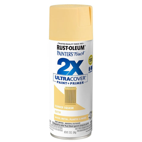 Rust-Oleum Painter's Touch 2X Ultra Cover 334079 Spray Paint, Satin, Summer Squash, 12 oz, Aerosol Can