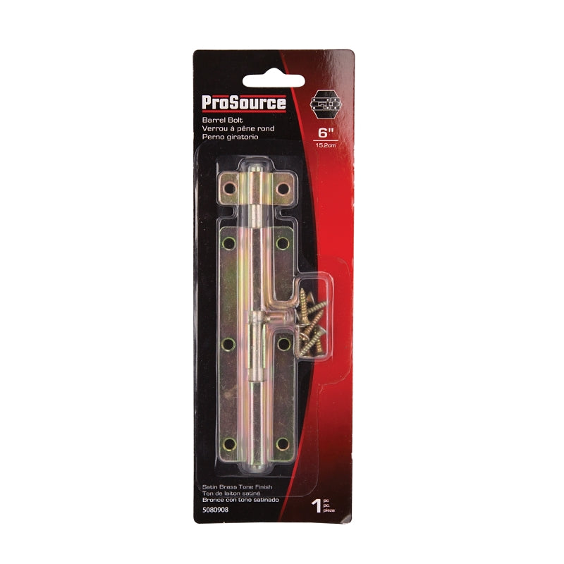 ProSource 20474CZB-PS Barrel Bolt, 0.31 Dia in Bolt Head, 6 in L Bolt, Steel, Satin Brass Tone