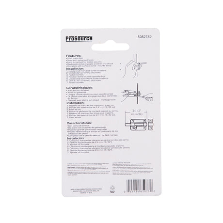 ProSource 20470MGS-PS Barrel Bolt, 0.31 Dia in Bolt Head, 2-1/2 in L Bolt, Brass Pin/Steel, Galvanized