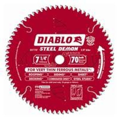 Diablo Steel Demon D0770FA Circular Saw Blade, 7-1/4 in Dia, 5/8 in Arbor, 70-Teeth, TiCo Cutting Edge, Pack of 5