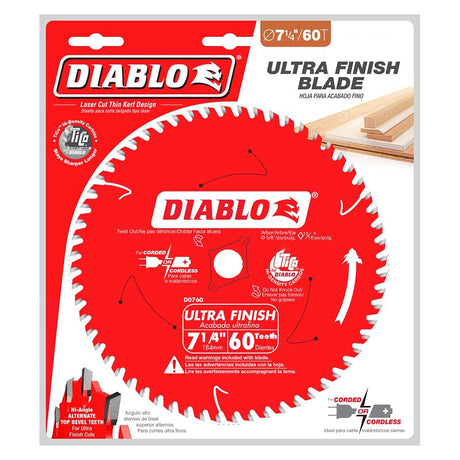 Diablo D0760X Circular Saw Blade, 7-1/4 in Dia, 5/8 in Arbor, 60-Teeth, TiCo Cutting Edge