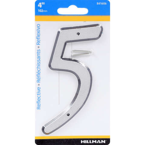 Hillman 4 in. Reflective Silver Plastic Nail-On Number 5 1 pc, Pack of 3