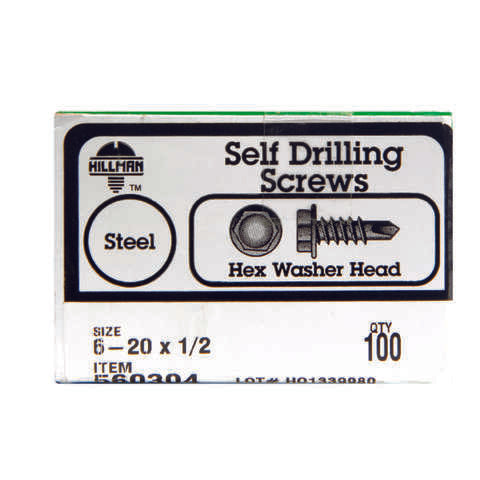 Hillman No. 6-20 X 1/2 in. L Hex Hex Washer Head Self- Drilling Screws 100 pk