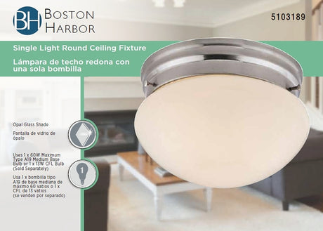 Boston Harbor F13BB01-6854-BN Single Light Round Ceiling Fixture, 120 V, 60 W, 1-Lamp, A19 or CFL Lamp