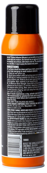 Gorilla 109852 Contact Adhesive Ultimate Spray, Characteristic, Light Yellow, 24 hr Curing, 12.2 oz Can