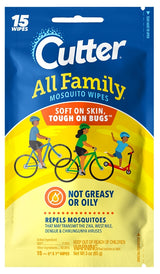 Cutter ALL FAMILY HG-95838 Mosquito Wipe, 3 oz, White, Alcohol