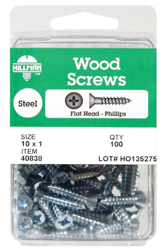 HILLMAN No. 10 X 1-1/4 in. L Phillips Zinc-Plated Coarse Wood Screws 75 pk, Pack of 5