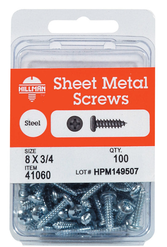 HILLMAN No. 8 Ga. X 3/4 in. L Phillips Pan Head Sheet Metal Screws 100 pk, Pack of 5