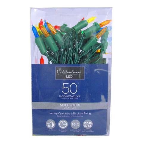 Celebrations Blue LED Mini Multicolored 50 ct String Christmas Lights 16 ft., Pack of 12