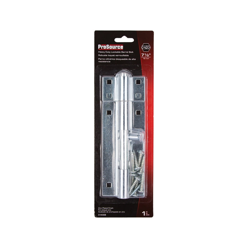 ProSource 33306ZCX-PS Padlockable Barrel Bolt, 0.6 Dia in Bolt Head, 7-1/2 in L Bolt, Steel, Zinc