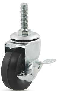 Dh Casters C-L20T2RSB Swivel Caster with Brake, 2 in Dia Wheel, 13/16 in W Wheel, Rubber Wheel, 77 lb