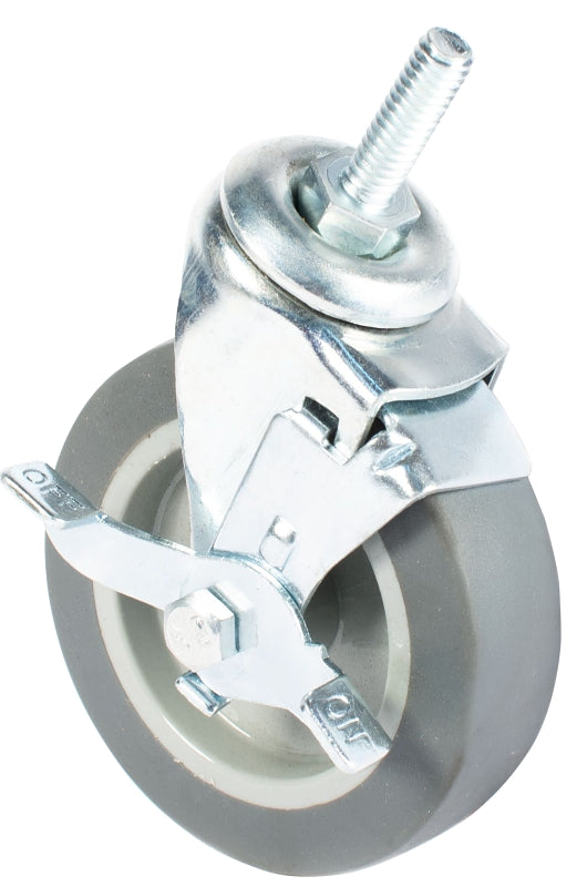Dh Casters C-L30T2MSB Swivel Caster with Brake, 3 in Dia Wheel, 13/16 in W Wheel, Rubber Wheel, Gray, 100 lb