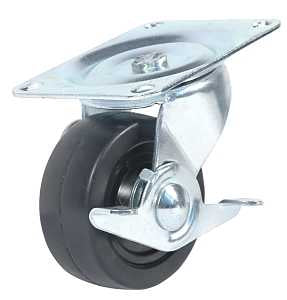 Dh Casters C-GD30RSB Swivel Caster, 3 in Dia Wheel, 1-1/4 in W Wheel, Rubber Wheel, 125 lb