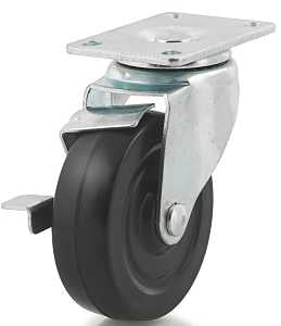 Dh Casters C-LM4P1RSB Swivel Caster, 4 in Dia Wheel, 1-1/4 in W Wheel, Rubber Wheel, 265 lb
